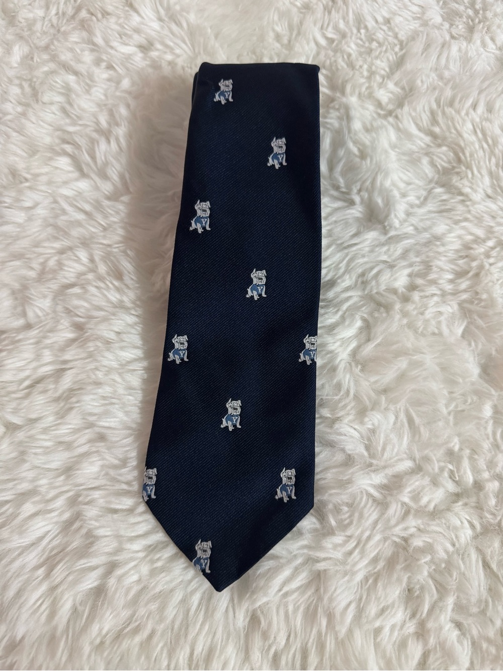 Yale University Navy Men's Tie with Small Bulldog Mascot